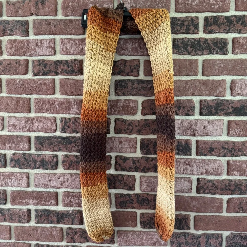 Handmade Scarf Earth Tones Ombre Brown Chunky Knit Boho Cottagecore Rustic Cozy